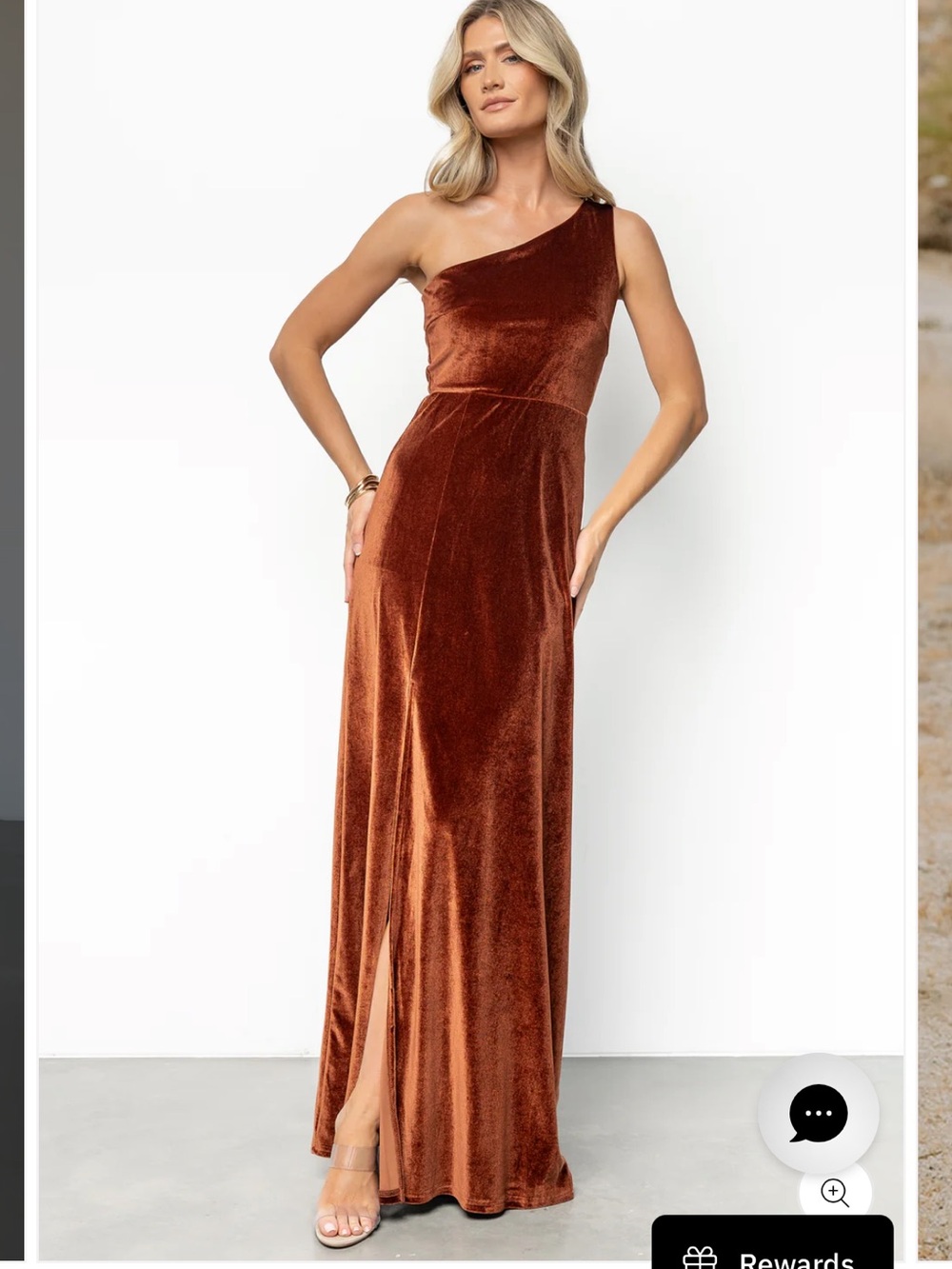Baltic Born Tatiana Velvet One Shoulder Maxi Dress Rust